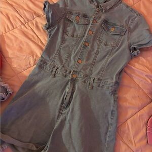 SHEIN Blue Denim Button-Up Romper